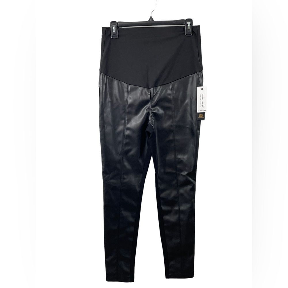 NWT Tribal Black Faux Leather Pull-On Maternity Pregnancy Leggings Size‎ MEDIUM